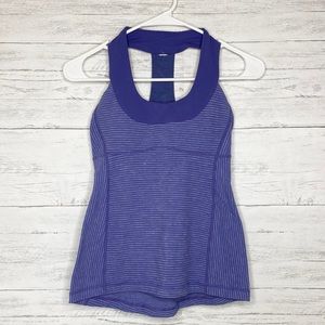 Purple Striped Space Dye Mesh Scoop Neck Tank